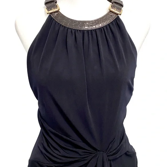 🧜🏼‍♀️ Michael Kors Bodycon Snakeskin Buckle Halter Dress - Picture 2 of 9